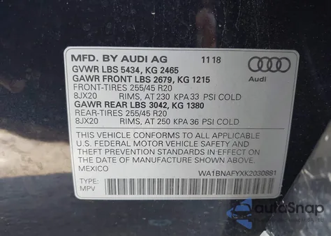 2019 Audi Q5 45 Premium из США, поврежденный, VIN WA1BNAFYXK2030881